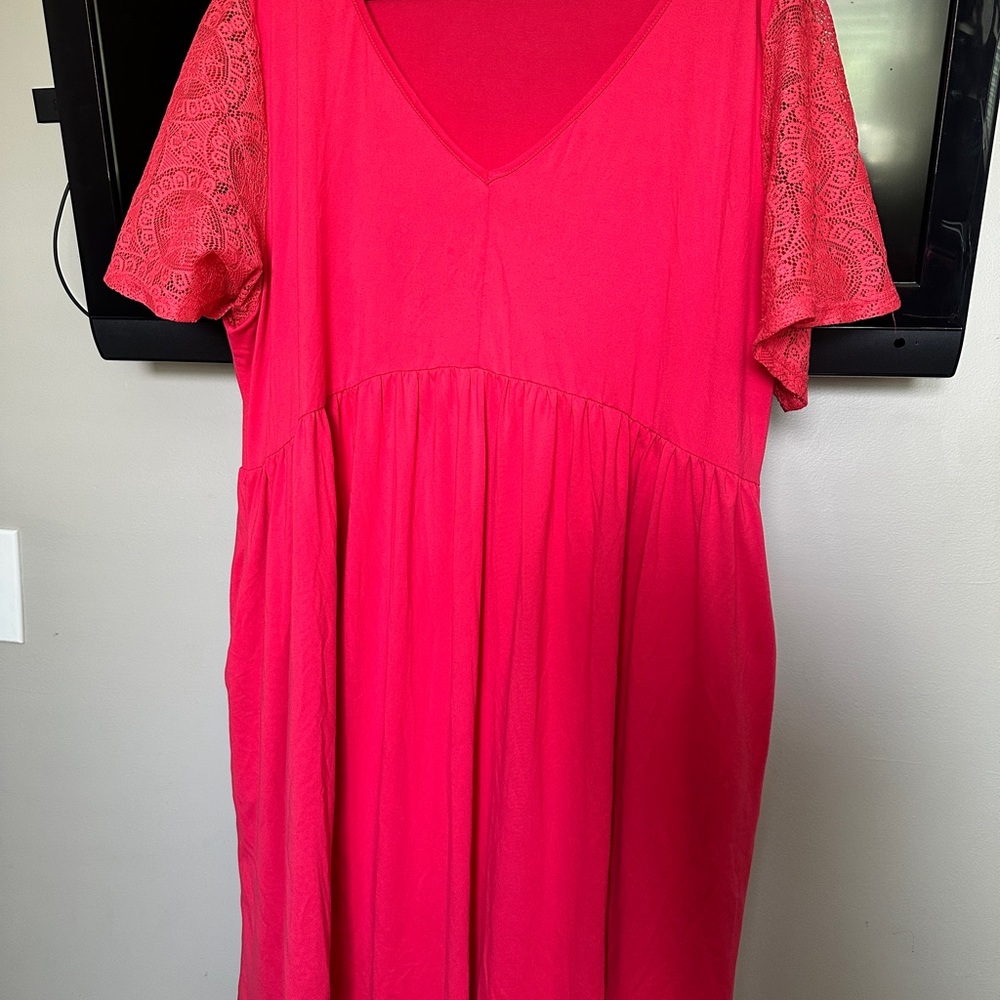Pink Dress with Lace Sleeves